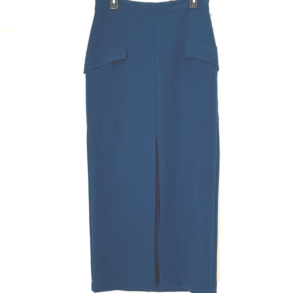 SKIRT FULL LENGTH Teal Blue Unusual Front Slit Cargo Style Pockets Sz 6